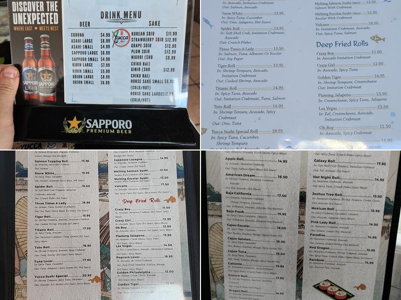Yucca Sushi and Teriyaki Menu