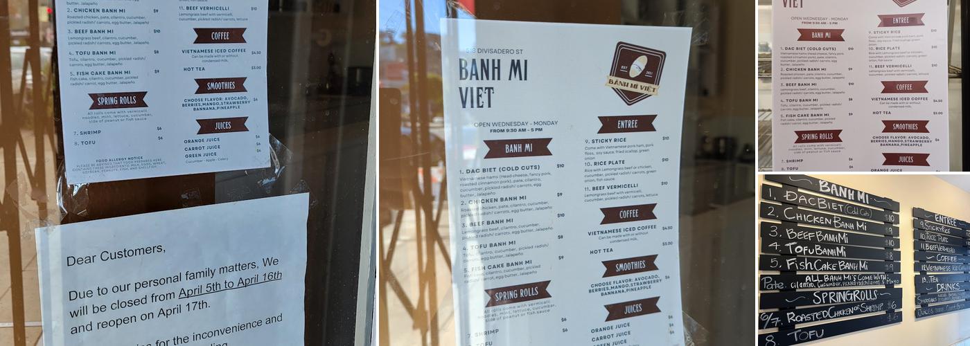 Banh Mi Viet Menu