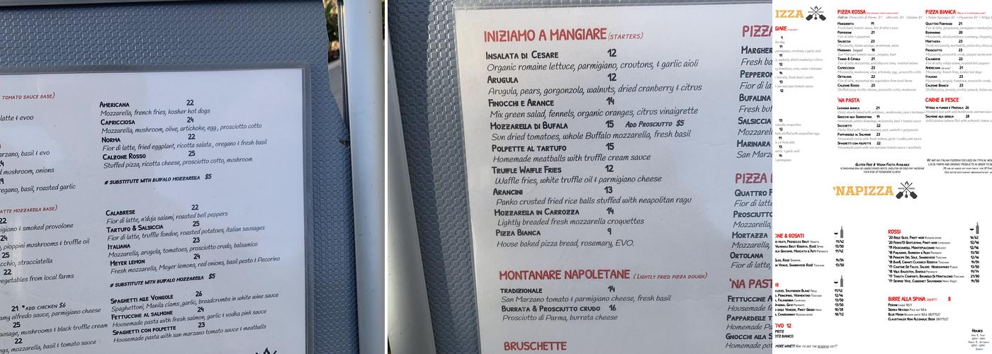 'NAPIZZA Menu