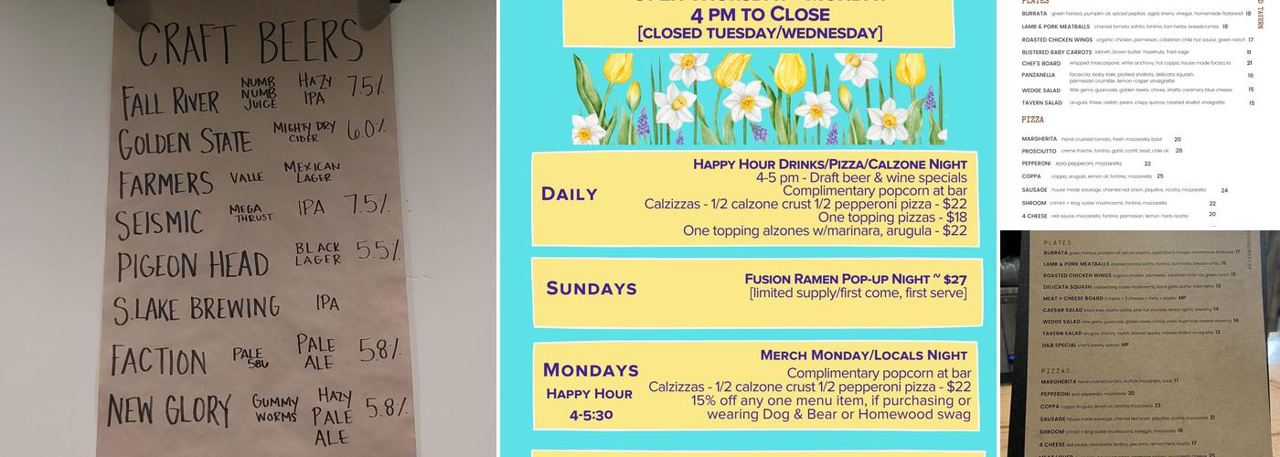 The Dog & Bear Tavern Menu