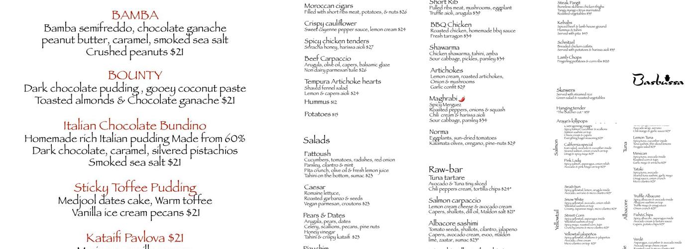 Basbussa Menu