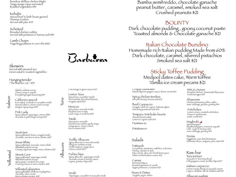 Basbussa Menu