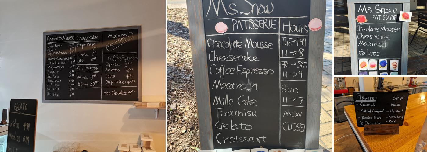 Ms Snow Patisserie Menu