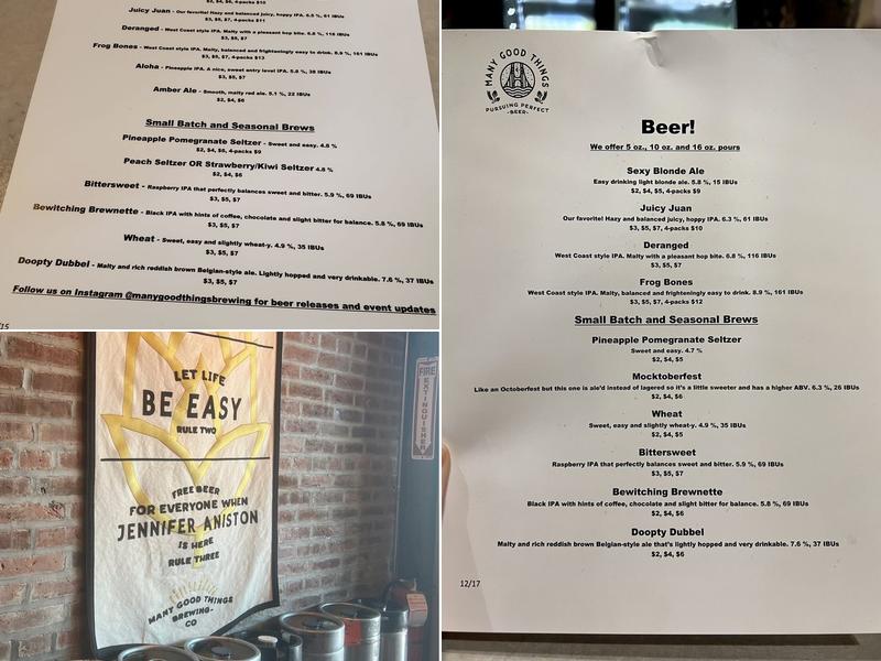 Many Good Things Brewing Menu