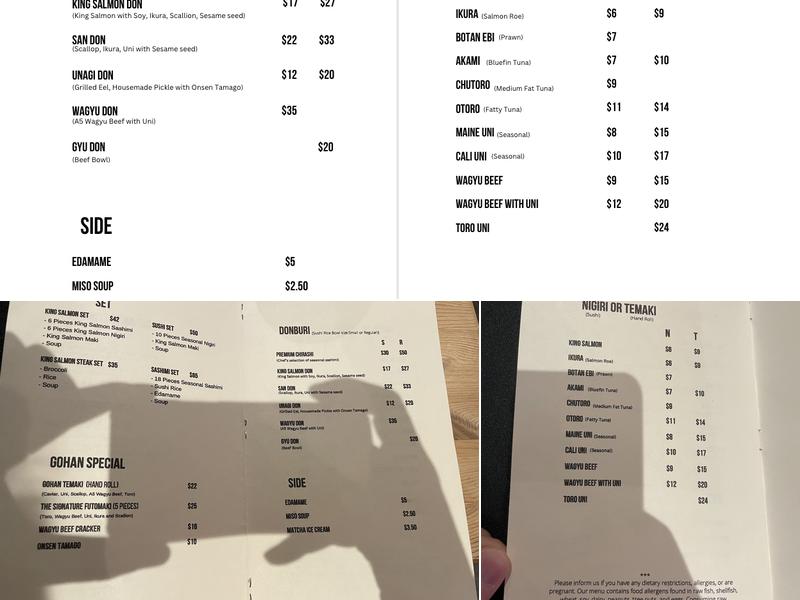 GOHAN SUSHI INC Menu