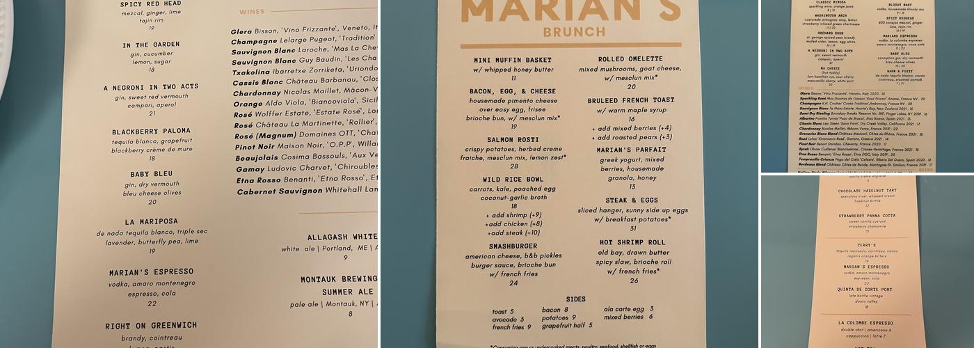 Marian’s Menu