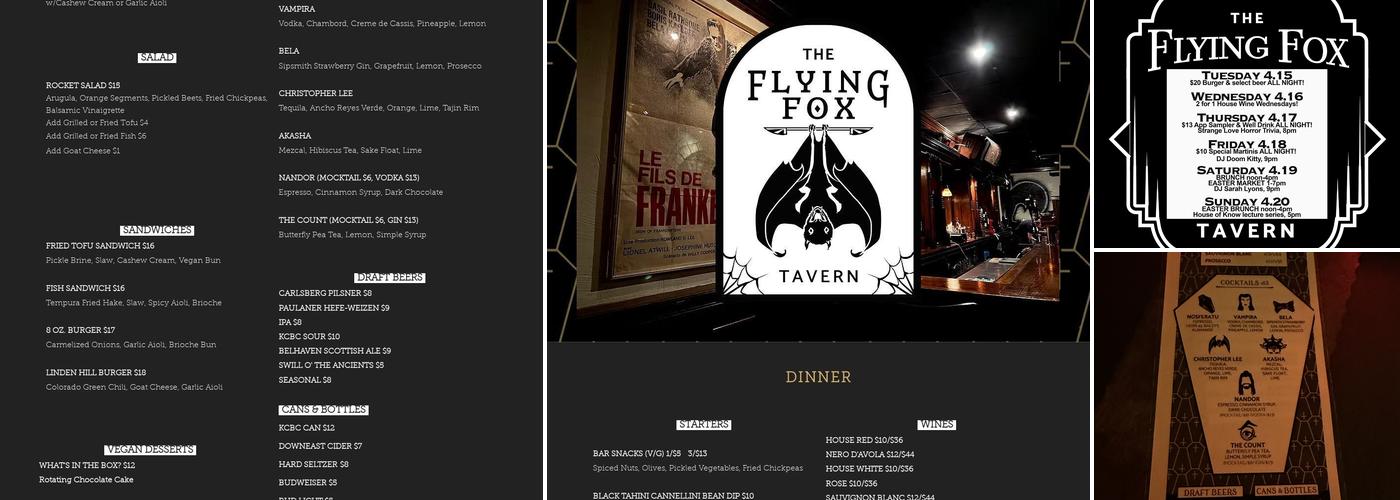 the Flying Fox Tavern Menu