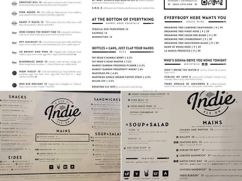 Indie Music Bar Menu