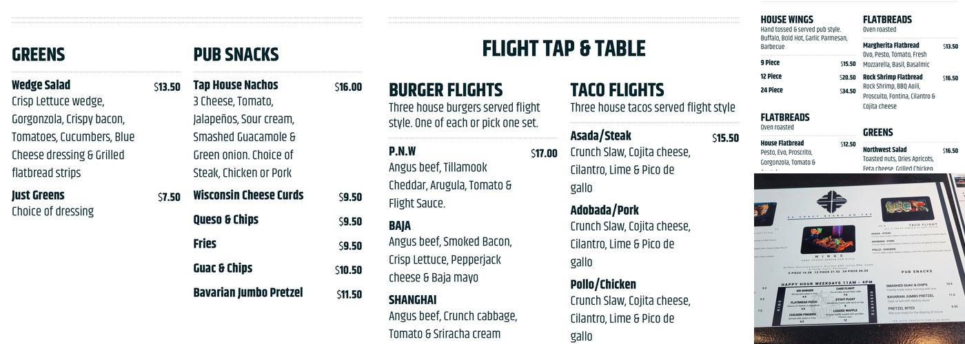 Flight Tap & Table Menu