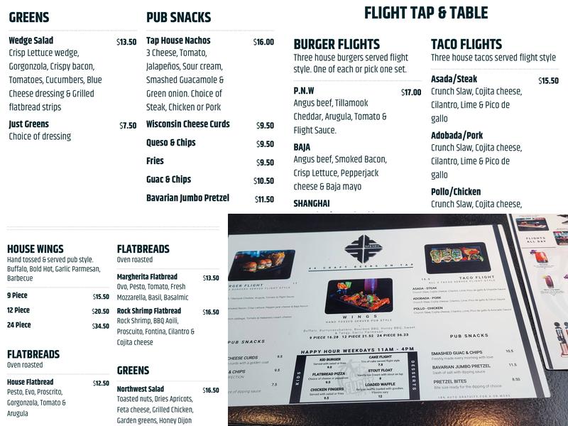 Flight Tap & Table Menu