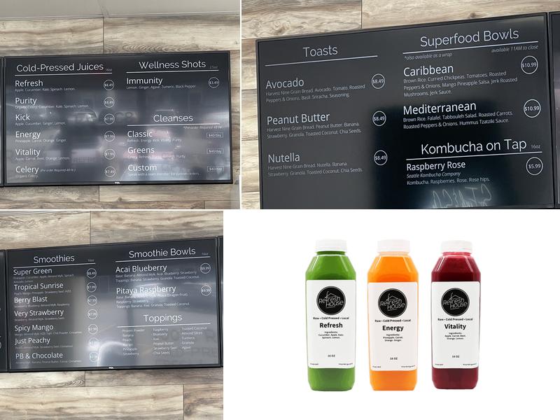 Refresh House Juice Bar Menu