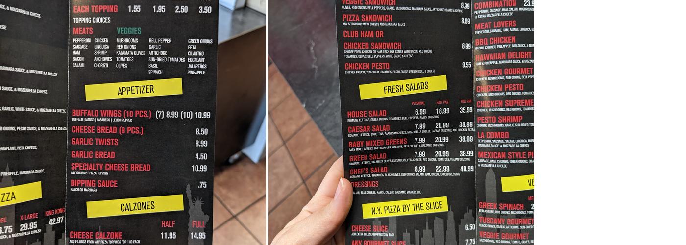 King Kong NY Pizza Menu