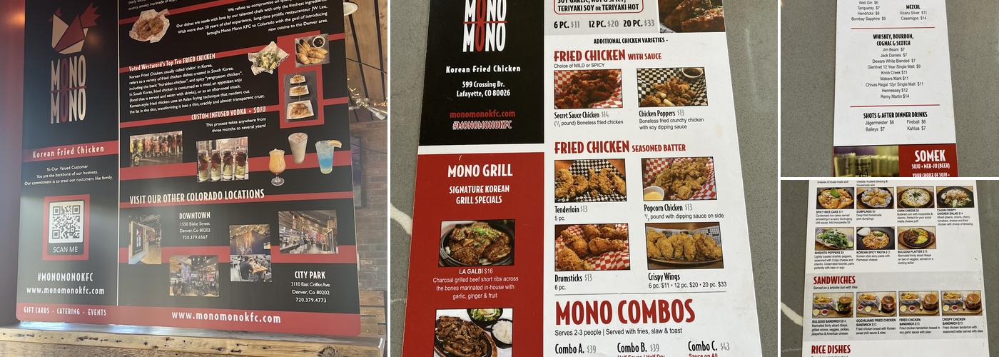 Mono Mono Korean Fried Chicken Menu