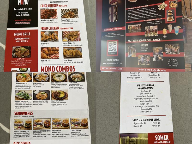 Mono Mono Korean Fried Chicken Menu