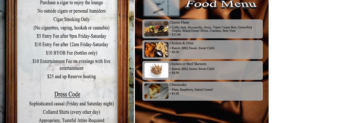 The Cigar Quarters Menu