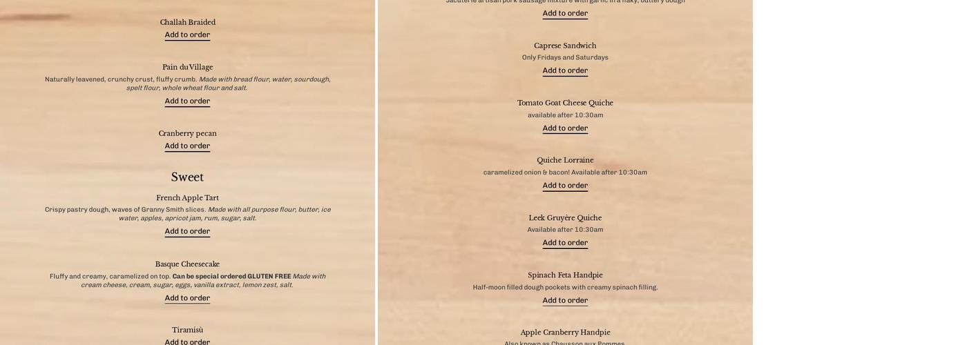 Pixie Boulangerie Menu