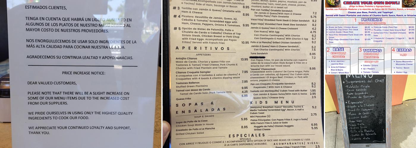 Citanos Cafeteria Menu
