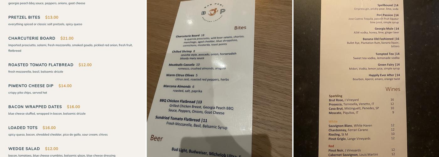 Bar Peri @ AC Hotel Atlanta Perimeter Menu