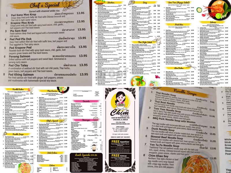 Chim Thai Cuisine Menu