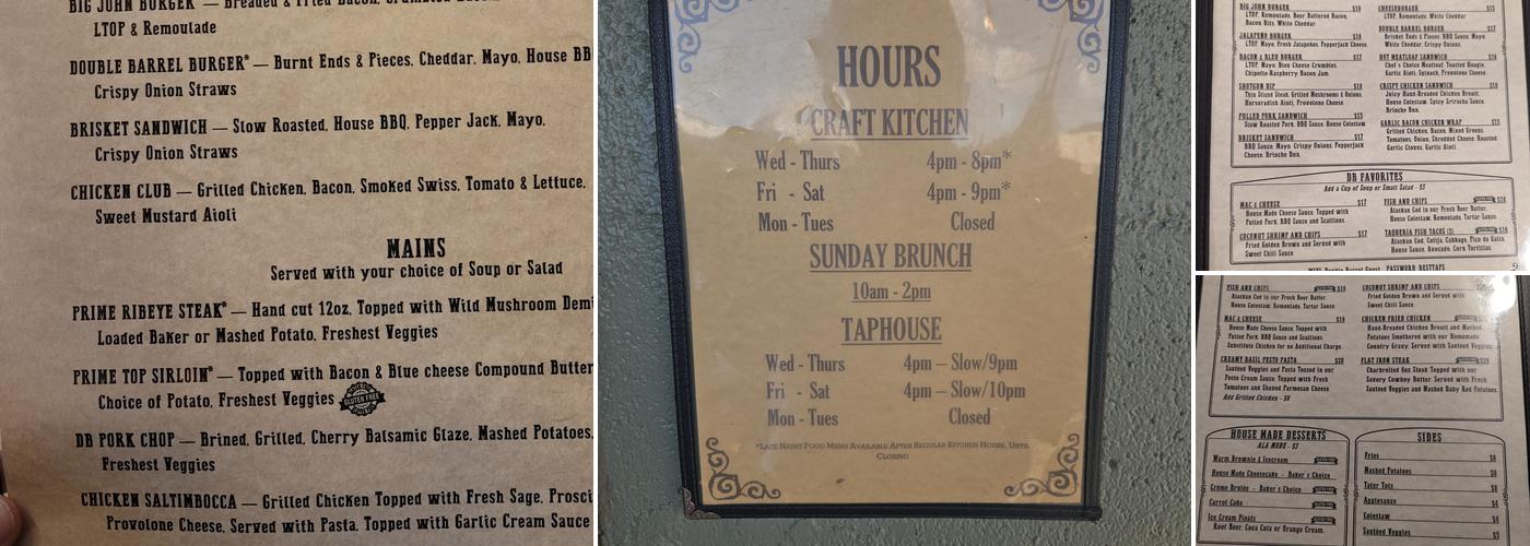 Double Barrel Craft Kitchen and Taphouse Menu