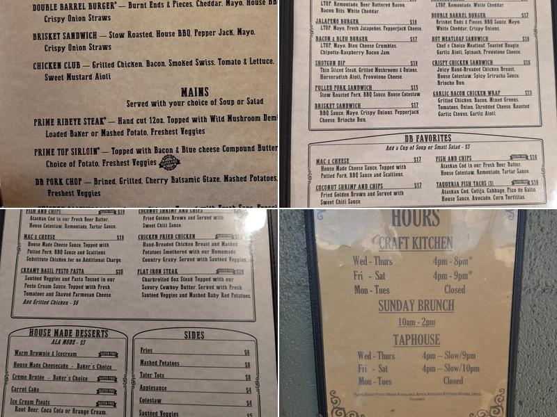 Double Barrel Craft Kitchen and Taphouse Menu