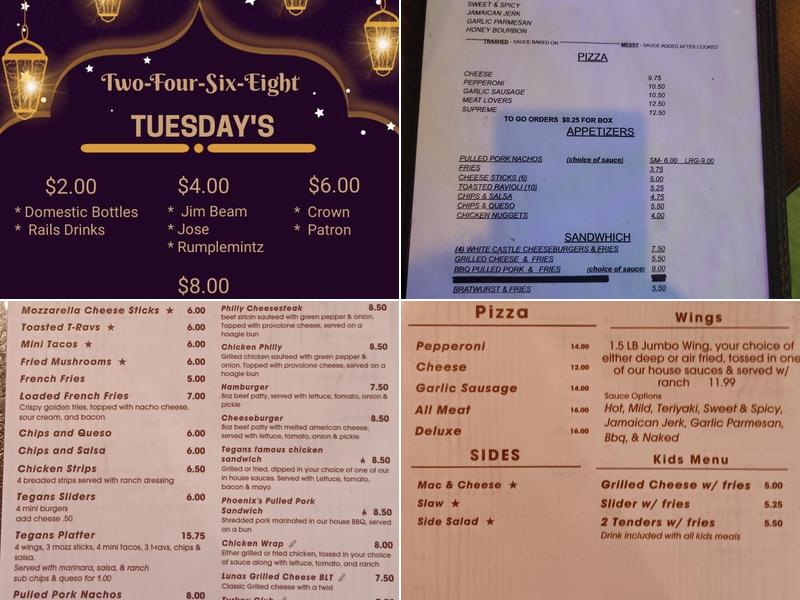 Tegan’s Pub House Menu