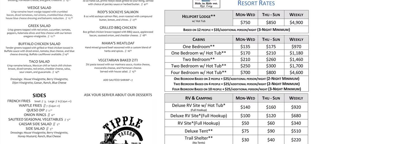 Devil's Backbone Adventure Resort Menu