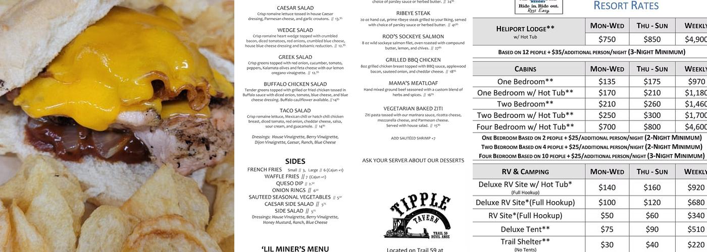 Devil's Backbone Adventure Resort Menu