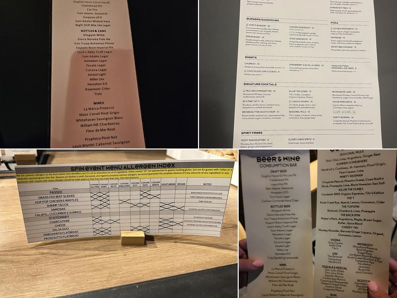 SPIN Boston Menu
