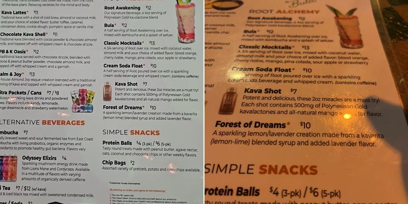 Root Awakening Kava Bar Menu