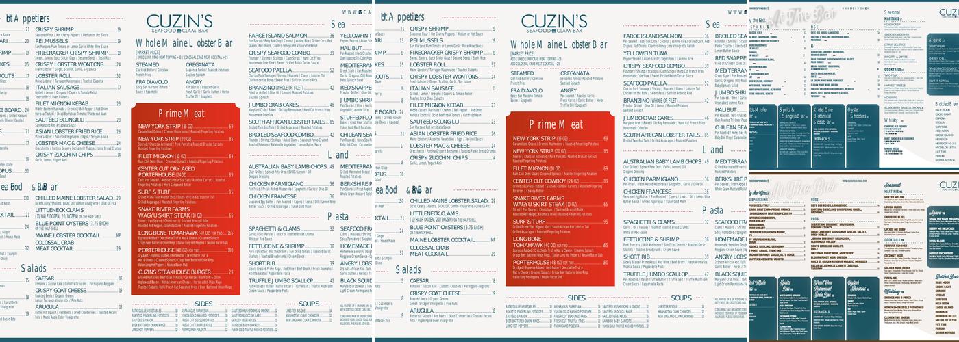 Cuzin's Seafood New Brunswick, NJ Menu