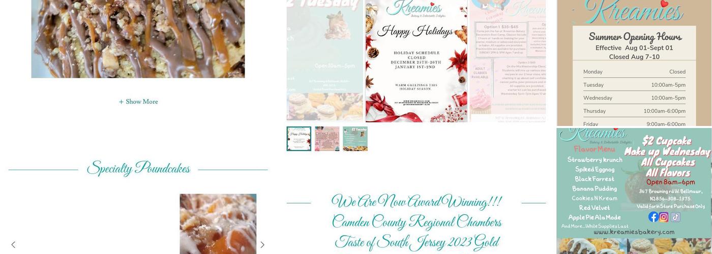 Kreamies Bakery Menu