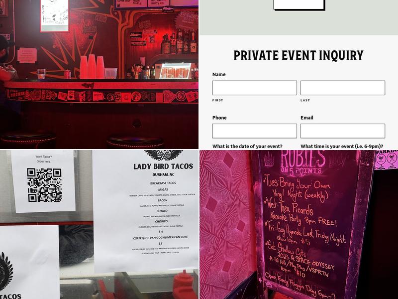 Rubies on Five Points Menu