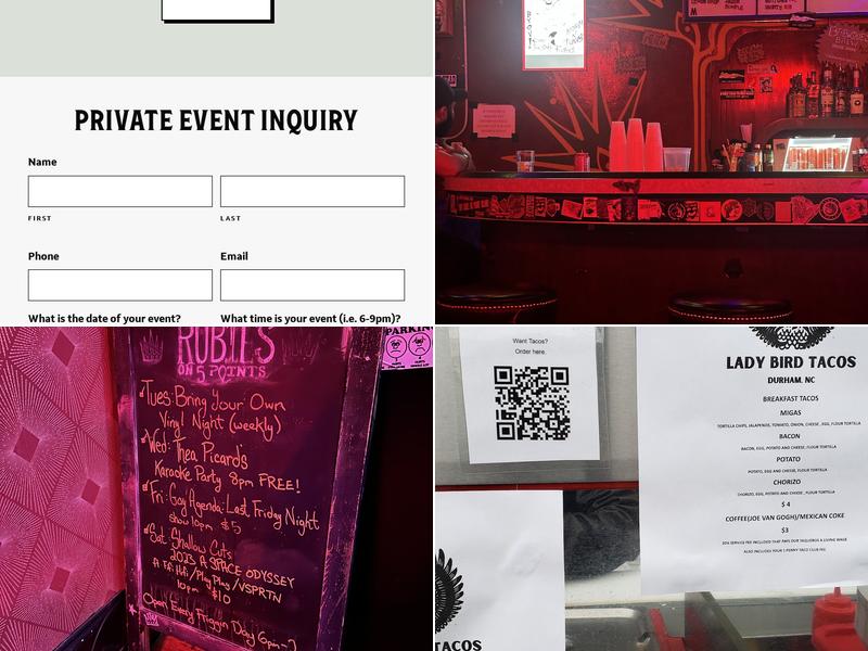 Rubies on Five Points Menu