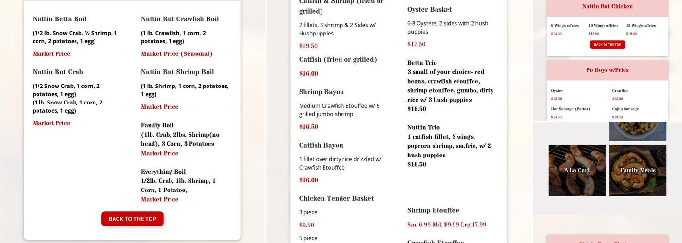 Nuttin Betta Menu