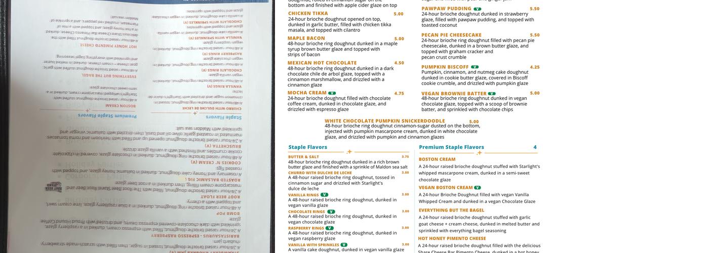 Starlight Doughnut Lab Menu