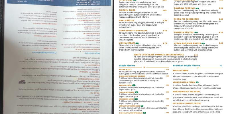 Starlight Doughnut Lab Menu