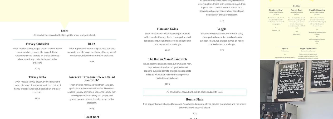 Forevers Bakery Menu