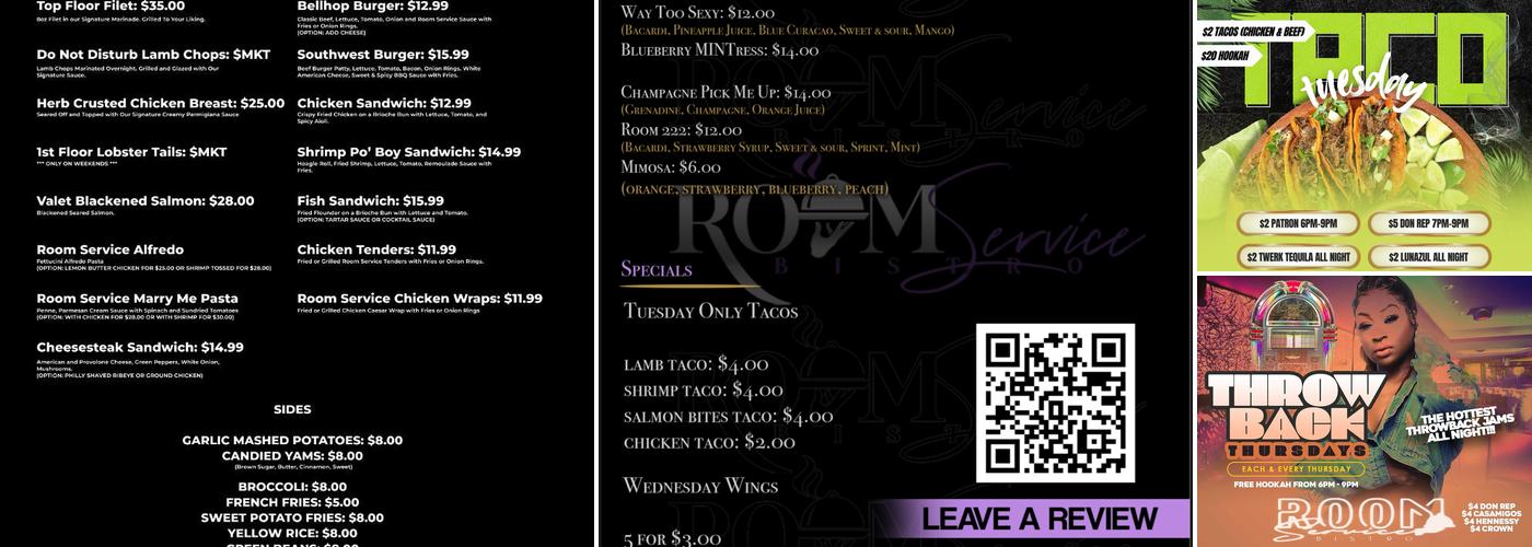 Room Service Bistro Menu