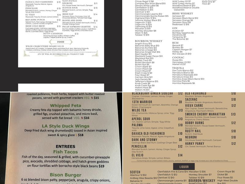 Wilde Cigars Menu