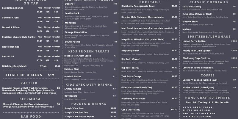 One Shot Distillery & Brewery Menu