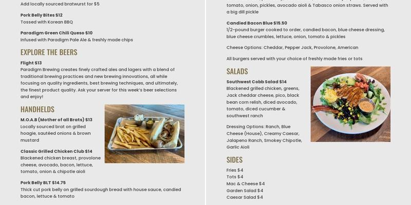Paradigm Brewing Company Menu
