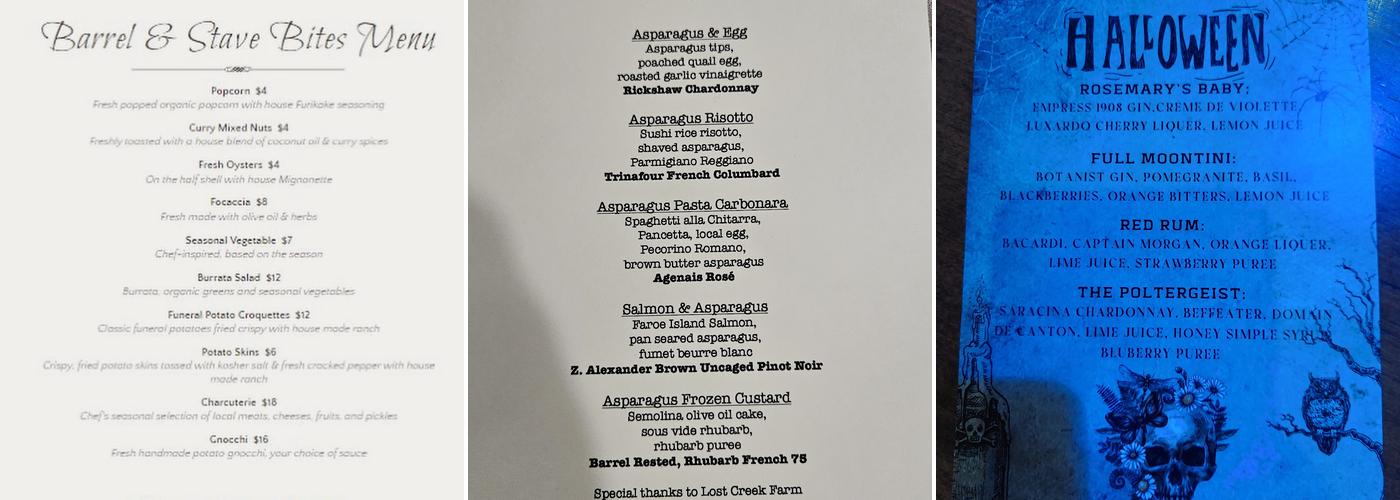 Barrel & Stave Menu