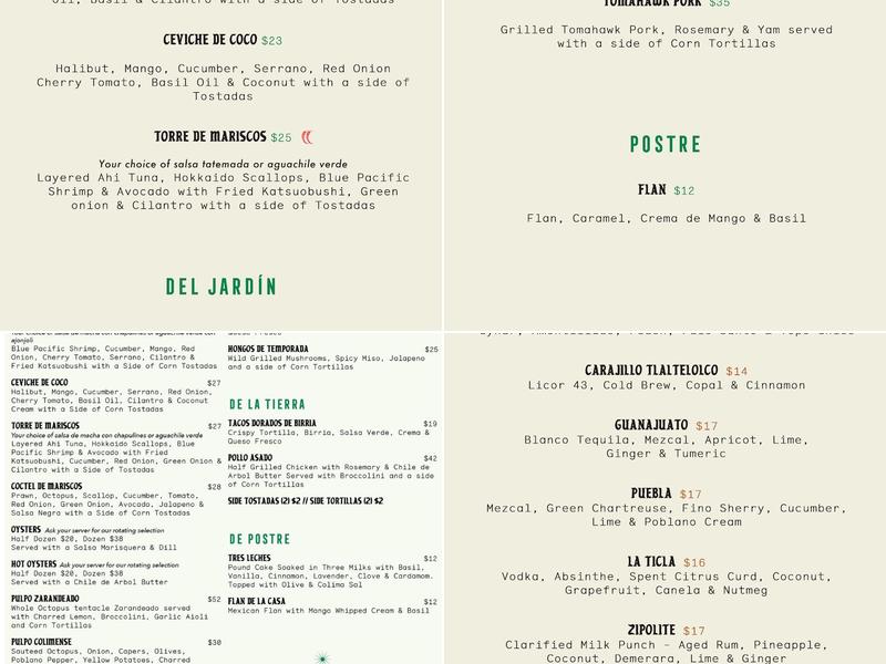 Chupito Menu