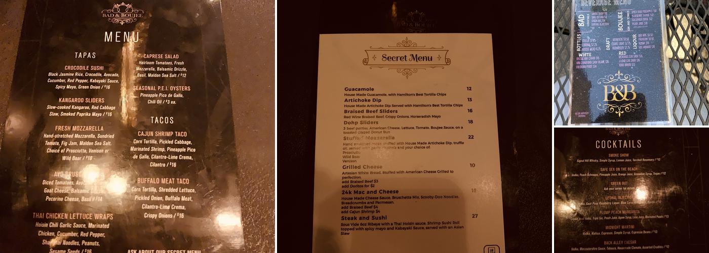 Bad and Boujee Menu