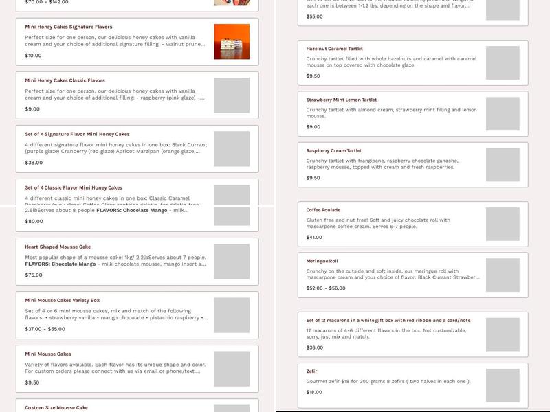 La Cherie Bakery Menu