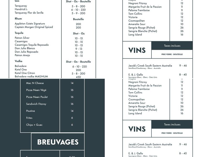 Fitzroy Menu