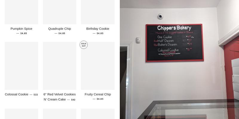 Chippers Bakery Menu