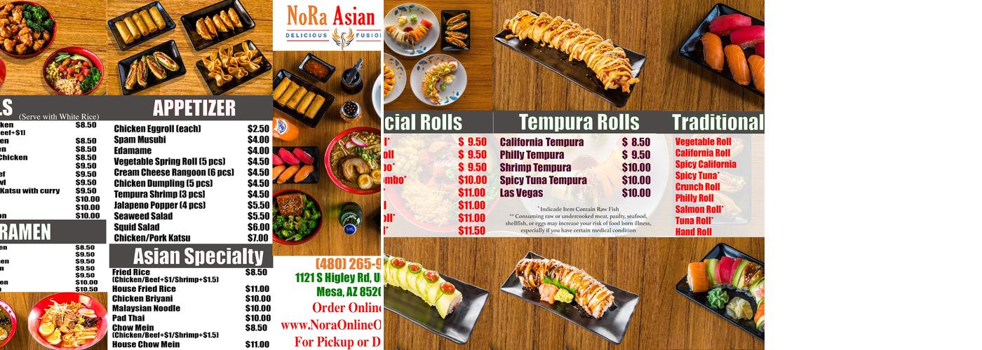 Nora Asian Fresh Menu