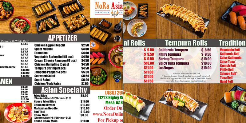 Nora Asian Fresh Menu